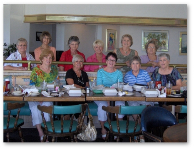 July 09. This was the first one! Back row, l to r: Sally Booker, Mary Catherine Nolan, Phyllis Bennett, Sheila Phillips Janie Horne, Claudean Jameson. Front row, l to r: Rita Daw, Pat Lewis, Sharon Taylor, Mary Doris Warren, Joanna Fitzpatrick 

