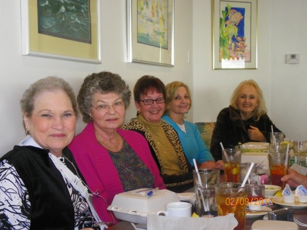 Ladies Lunch February 2010:  Mary Doris Warren Simonson, Phyllis Bennett Samaha, Sharon Taylor Erichsen, Ruby Waid King, Barbara Litchfield Moon 